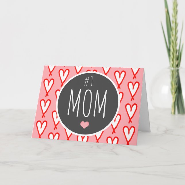 Cute Mom Valentines Day Red Hearts Personalized Holiday Card (Front)