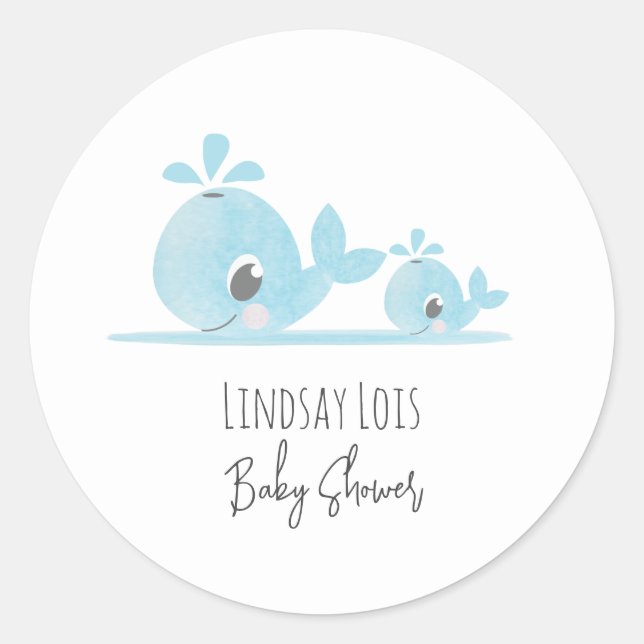 Cute Mom Whale Baby Whale Baby Shower   Classic Round Sticker (Front)