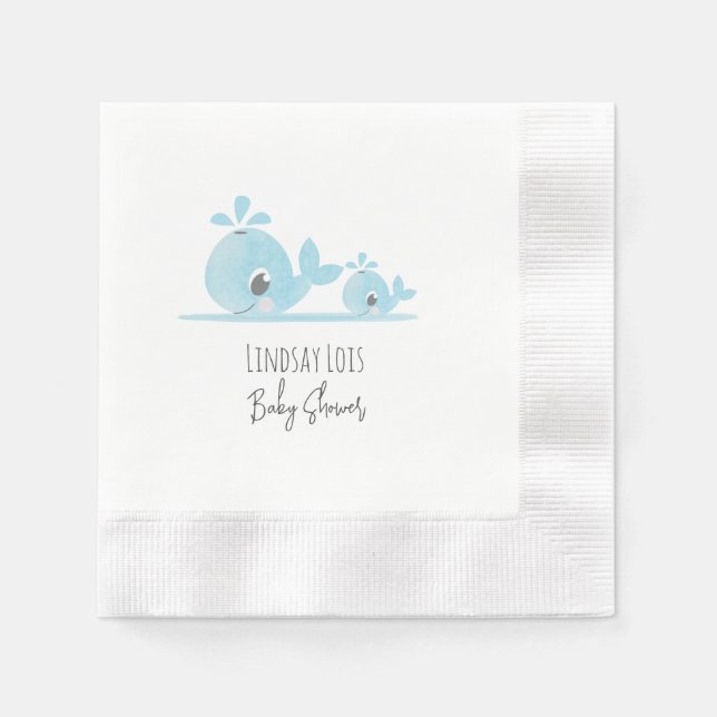 Cute Mom Whale Baby Whale Baby Shower  Napkins (Front)