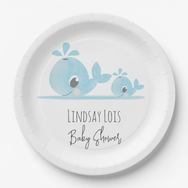 Cute Mom Whale Baby Whale Baby Shower  Paper Plates (Front)