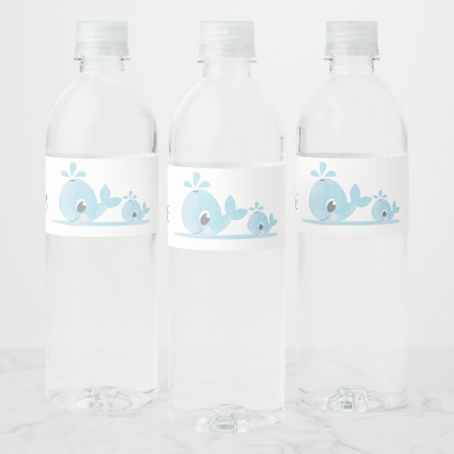 Cute Mom Whale Baby Whale Baby Shower  Water Bottle Label (Bottles)
