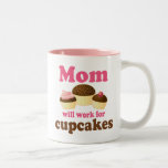 Cute Mom Will Work For Cupcakes Two-Tone Coffee Mug
