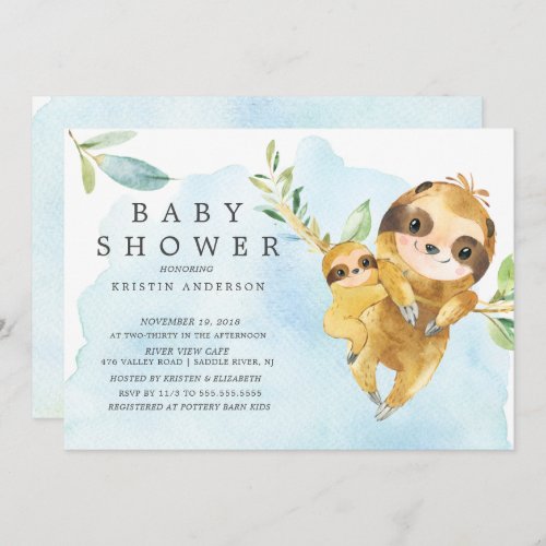 Cute Mom with Baby Sloth Baby Shower Invitation