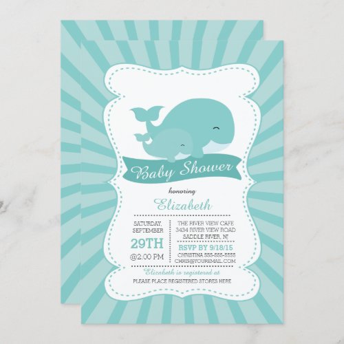 Cute Mom with Baby Whale Boys Baby Shower Invitation