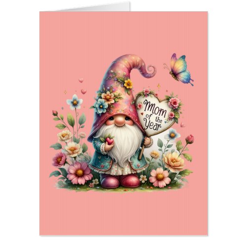 Cute Mom Year word art gnome add message Card