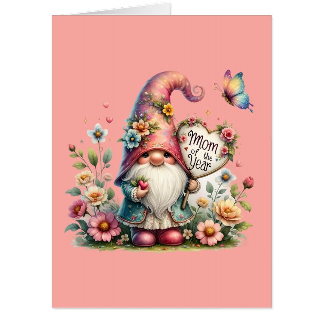 Cute Mom Year word art gnome add message Card (Front)