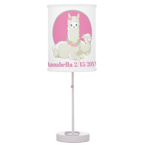 Cute Momma and baby llama add name date Table Lamp