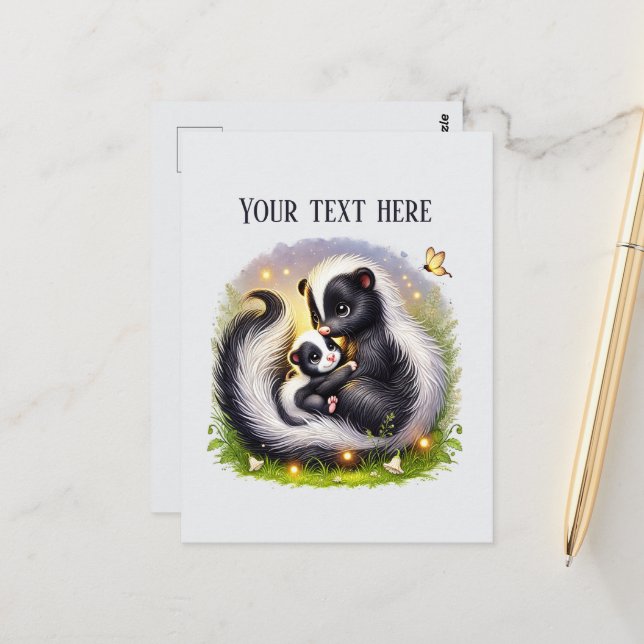 Cute Momma baby skunk add text  Postcard (Front/Back In Situ)