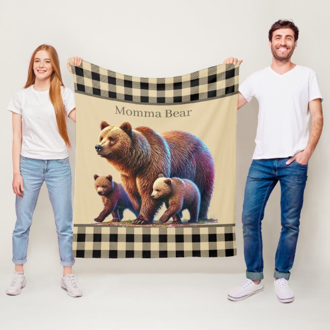 Cute Momma bear custocmizable Fleece Blanket (In Situ)