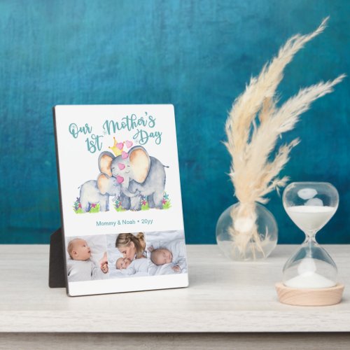 Cute Mommy and Baby Elephant 3 Photo Mothers Day Plaque
