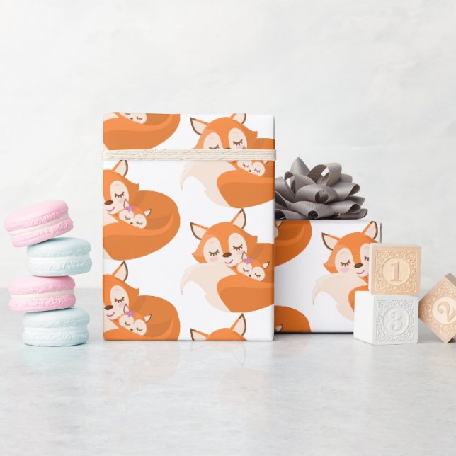 Cute Mommy and baby girl woodland fox wrap Wrapping Paper (Baby Shower)