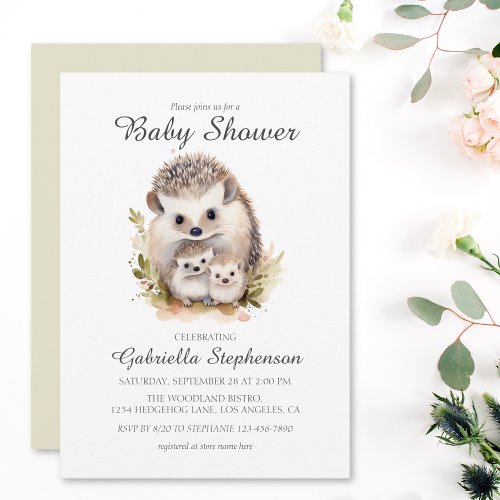 Cute Mommy and Baby Hedgehog Baby Shower Invitation