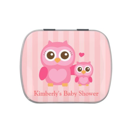 Cute Mommy And Baby Pink Owl, Baby Shower Jelly Belly Tin