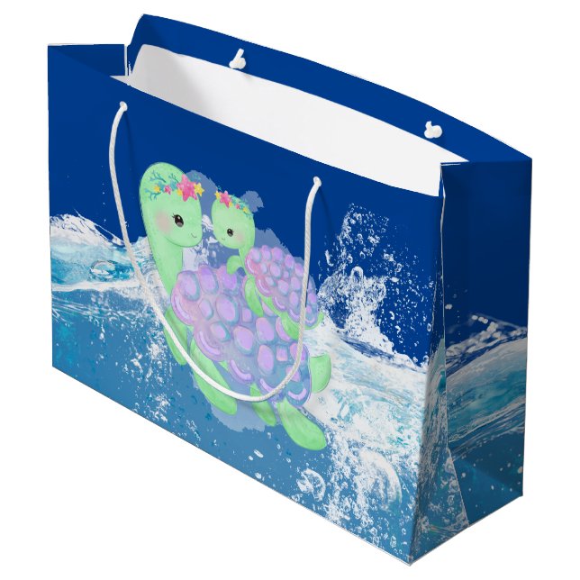 cute Mommy and baby sea turtle  Large Gift Bag (Back Angled)