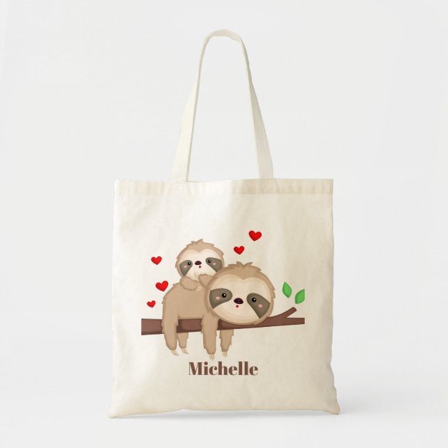 Cute Mommy and baby sloth girls kids Tote Bag (Front)