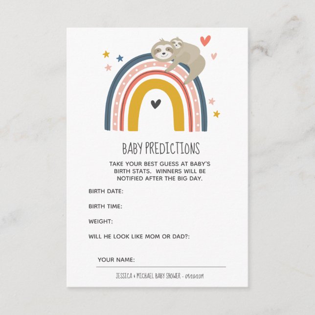 Cute Mommy and Baby Sloth Rainbow Baby Predictions Enclosure Card (Front)