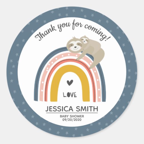 Cute Mommy and Baby Sloth Rainbow Baby Shower Classic Round Sticker