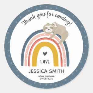 Cute Mommy and Baby Sloth Rainbow Baby Shower Classic Round Sticker