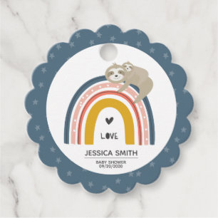 Cute Mommy and Baby Sloth Rainbow Baby Shower Favor Tags