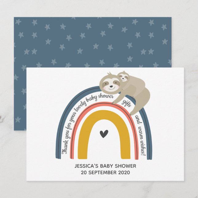 Cute Mommy and Baby Sloth Rainbow Thank You Card (Front/Back)