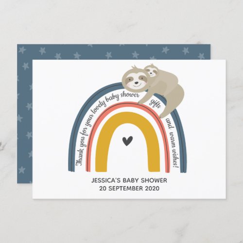 Cute Mommy and Baby Sloth Rainbow Thank You Card