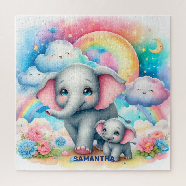 Cute mommy and her baby elephant jigsaw puzzle (Vertical)