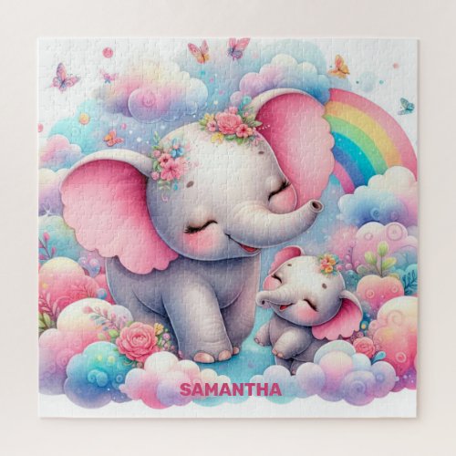 Cute mommy and her baby elephant smiling jigsaw puzzle