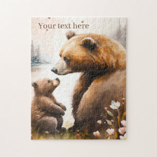 Cute Mommy & Baby bear add text Jigsaw Puzzle