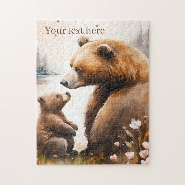 Cute Mommy & Baby bear add text Jigsaw Puzzle (Vertical)