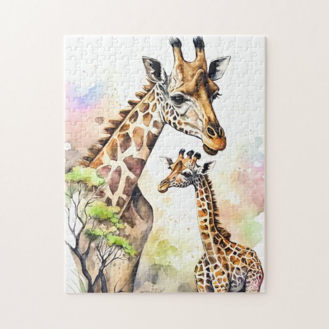 Cute Mommy & Baby giraffe Jigsaw Puzzle (Vertical)