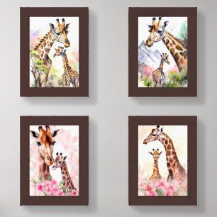 cute Mommy baby giraffe nursery Wall Art Sets