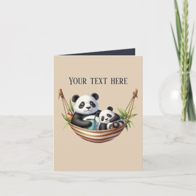 Cute Mommy baby panda bears add text Card (Front)