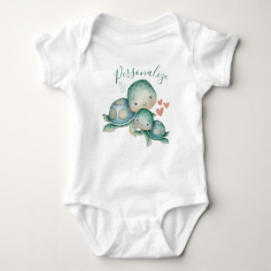 Cute Mommy Baby Sea Turtle Green Personalize Baby Bodysuit