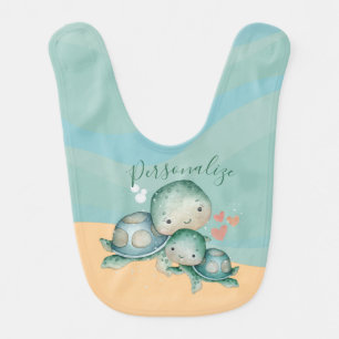 Cute Mommy Baby Sea Turtle Green Personalize Bib