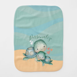 Cute Mommy Baby Sea Turtle Green Personalized Baby Burp Cloth