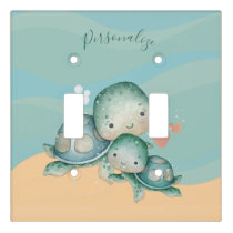 Cute Mommy Baby Sea Turtle Green Personalized Light Switch Cover