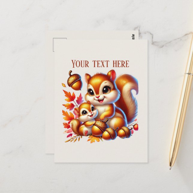 Cute Mommy baby squirrel add text  Postcard (Front/Back In Situ)