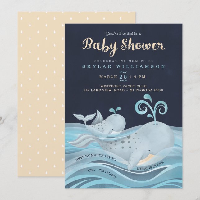 Cute Mommy & Baby Whale Nautical Baby Shower Invitation (Front/Back)