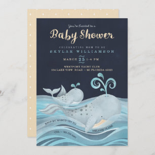 Cute Mommy & Baby Whale Nautical Baby Shower Invitation
