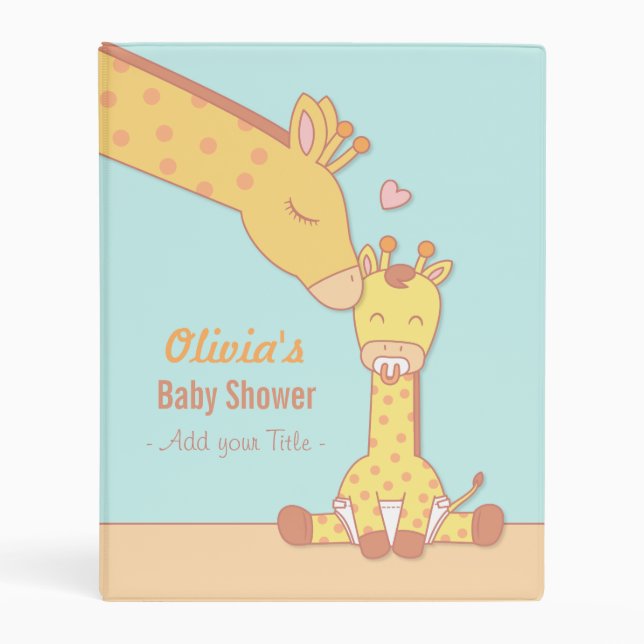 Cute Mommy Giraffe and Calf Baby Shower Binder (Front)