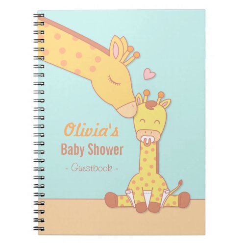 Cute Mommy Giraffe and Calf Baby Shower Guestbook Notebook