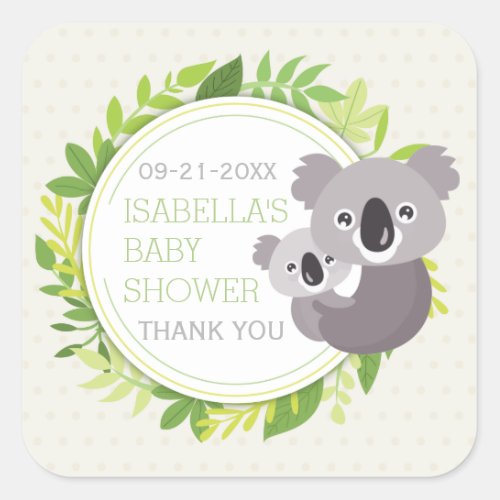 Cute Mommy Koala  Baby Koala Baby Shower Square Sticker