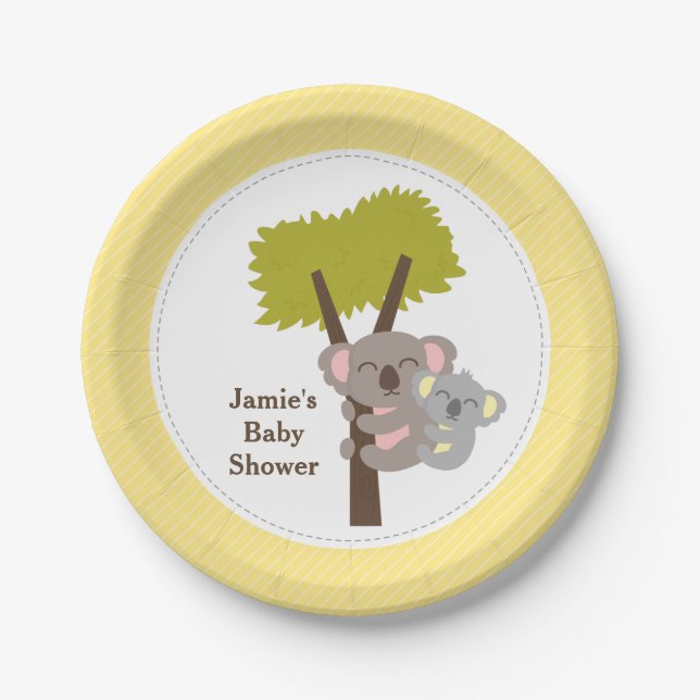 Cute Mommy Koala Bear Baby Shower Party Paper Plates (Front)