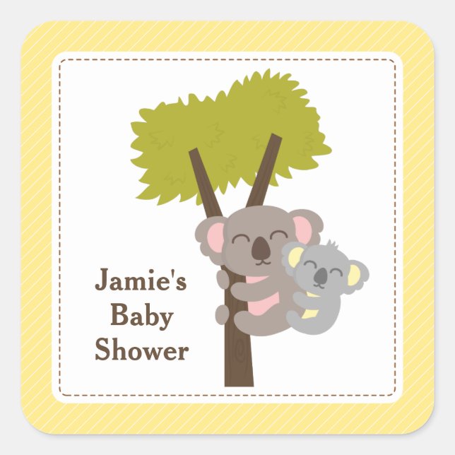 Cute Mommy Koala Bear Baby Shower Party Square Sticker (Front)