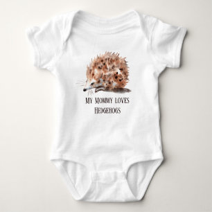 cute Mommy loves hedgehogs add text Baby Bodysuit