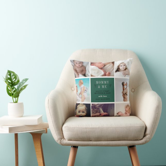 Cute Mommy & Me Photo Collage – 1st Mother’s Day  Throw Pillow (Chair)