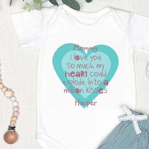 Cute Mommy Poem on Blue Heart Personalized Baby Bodysuit