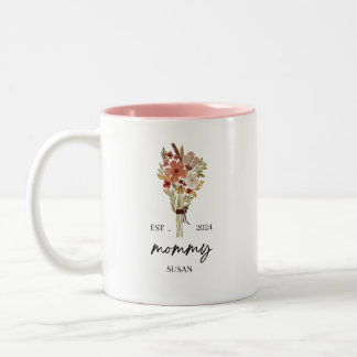 Cute Mommy Susan Est 2024 Floral Rose Mother's Day Two-Tone Coffee Mug