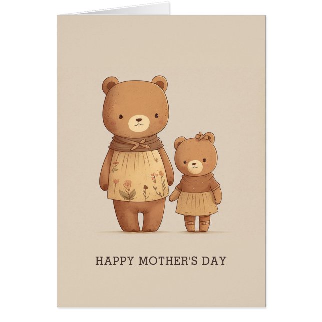 Cute Mommy Teddy Bear and Baby animal. Mathers Day (Front)