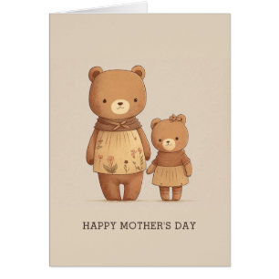 Cute Mommy Teddy Bear and Baby animal. Mathers Day Cards